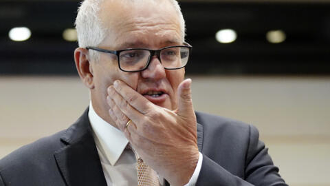 Former Prime Minister of Australia Scott Morrison pauses before a symposium of the Inter-Parliamentary Alliance on China at the Diet Members Building Friday, February 17, 2023, in Tokyo.