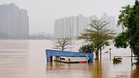 Inondations à Qingyuan, dans la province du Guangdong, le 22 avril 2024 dans le sud de la Chine.