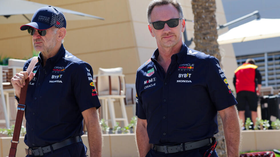 Tense times: Red Bull team principal Christian Horner (R) and Adrian Newey at the Bahrain Grand Prix in March