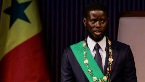 Senegal's newly elected President Bassirou Diomaye Faye addresses the audience after he took the oath of office as president during the inauguration ceremony in Dakar, Senegal on April 2, 2024. 