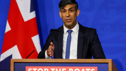British Prime Minister Rishi Sunak during a press conference in London, April 22, 2024.