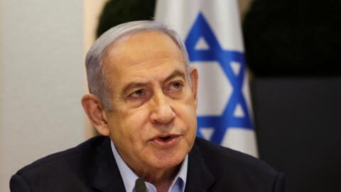 Israeli Prime Minister Binyamin Netanyahu convenes the weekly cabinet meeting at the defence ministry in Tel Aviv, Israel, January 7, 2024.
