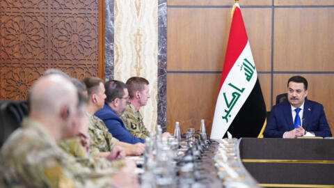 Le Premier ministre irakien Mohamed Chia al-Sudani lors d'une réunion avec Washington sur l'avenir de la coalition internationale antijihadiste, à Baghdad le 27 janvier 2024.