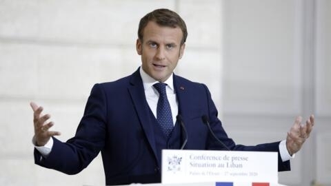French President Emmanuel Macron speaks at a press conference on Lebanon on September 27, 2020 in Paris. 