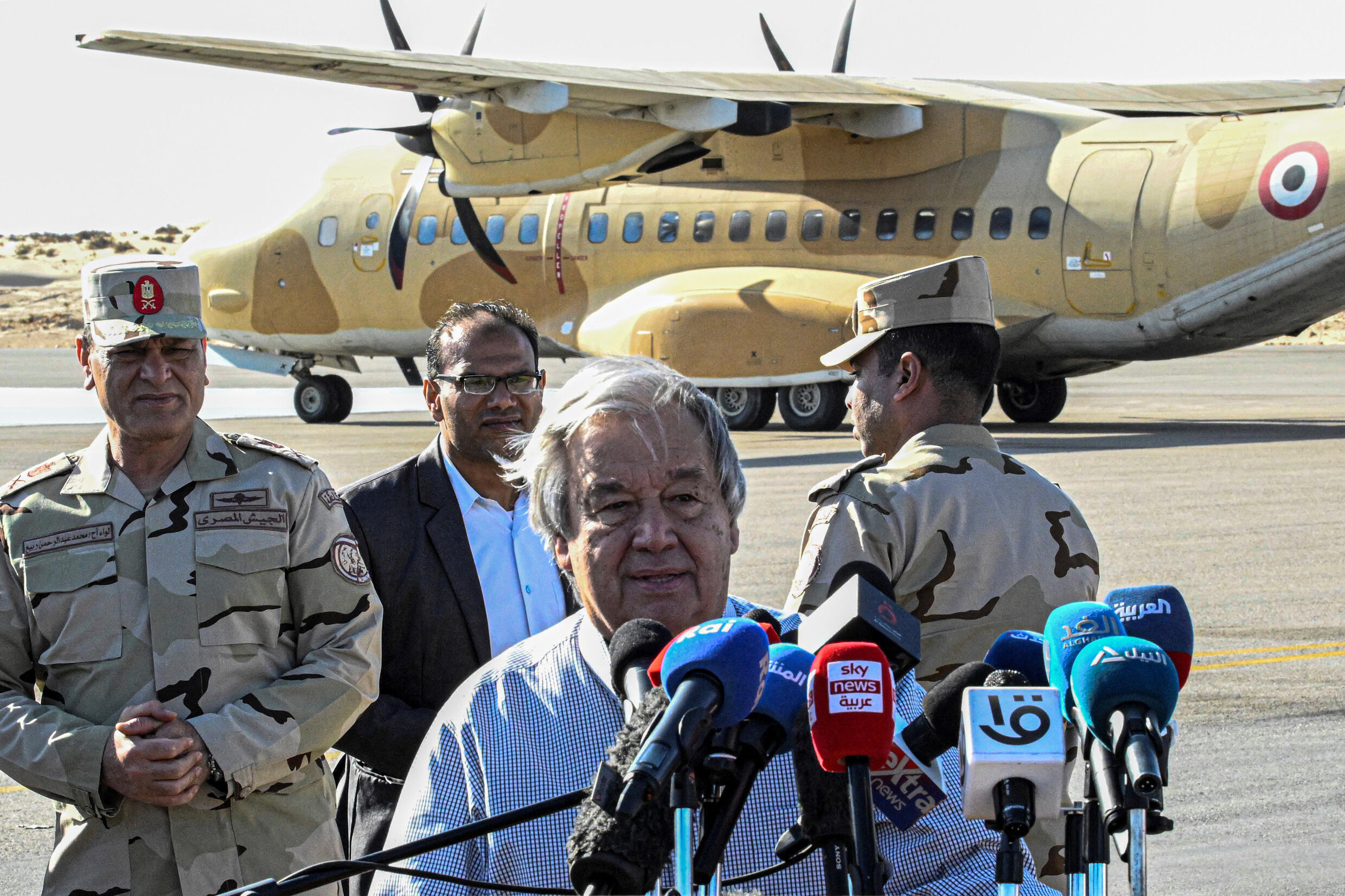 UN Secretary-General Antonio Guterres, speaking to reporters at El-Arish International Airport in Egypt, visited the Egyptian side of the Rafah crossing and urged an end to Gaza's 'nightmare'.