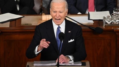 الرئيس الأمريكي جو بايدن يلقي خطاب حالة الاتحاد في قاعة مجلس النواب بمبنى الكابيتول الأمريكي في واشنطن العاصمة، في 7 آذار/ مارس 2024.