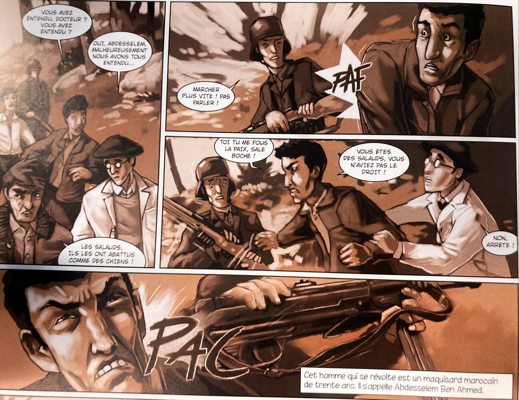 An extract from Kamel Mouellef’s comic book on the African Resistance fighters.