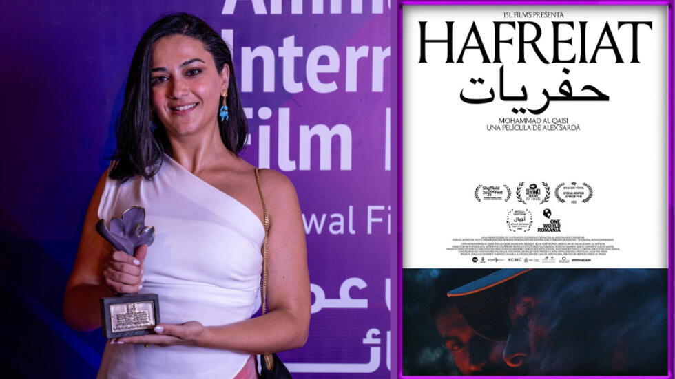 المنتجة المنفذة جمانة سعادة تتسلم جائزة الجمهور عن فيلم "حفريات" في مهرجان عمان السينمائي الدولي