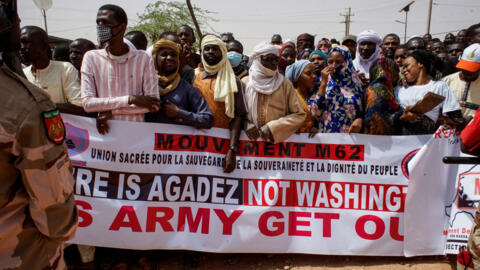 Protesters march against the US military presence in Agadez, Niger, 21 April, 2024. 