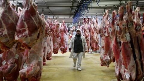An employee is seen the meat sector of the Rungis International Market, southern suburb of Paris.