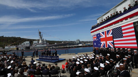 U.S. President Joe Biden, Australian Prime Minister Anthony Albanese and British Prime Minister Rishi Sunak deliver remarks on the Australia - United Kingdom - U.S. (AUKUS) partnership, after a trilateral meeting, at Naval Base Point Loma in San Diego, California U.S. March 13, 2023. 