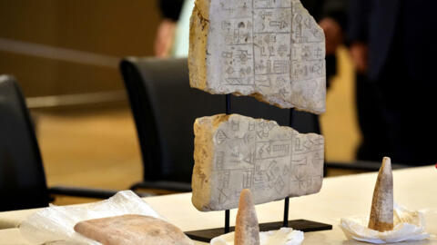 Iraqi antiquities are displayed at the National Museum of Beirut in Lebanon before hundreds of artefacts were handed back to Iraq, on 6 February 2022.