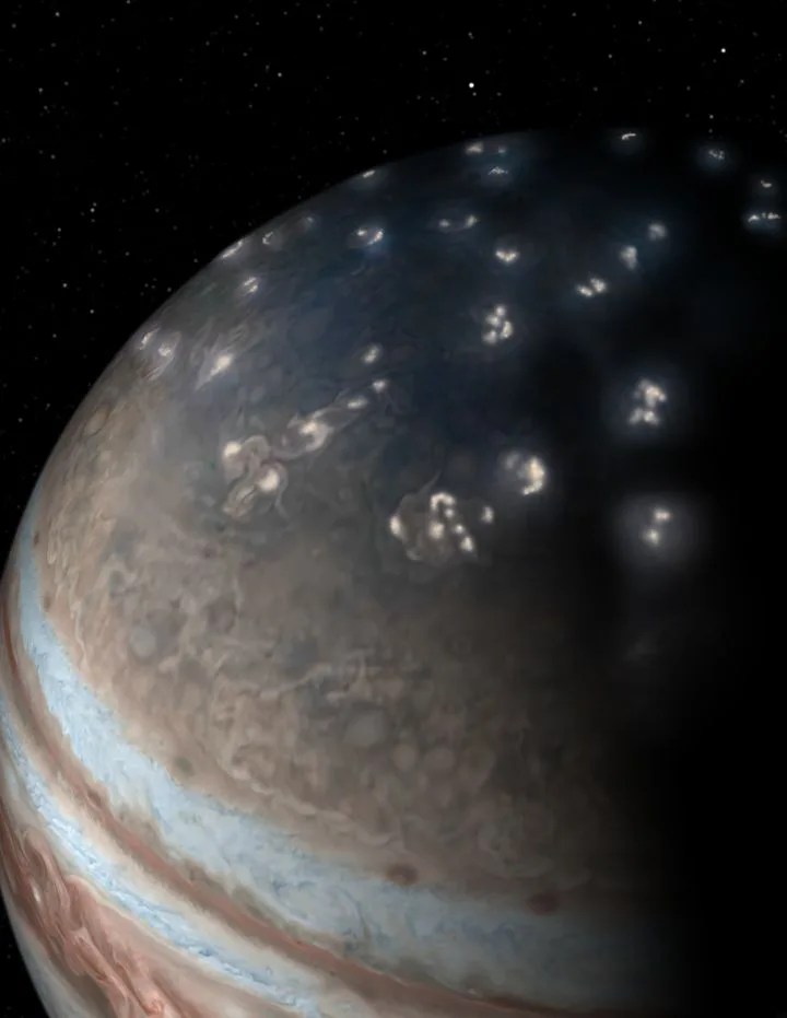 lighting flashes at jupiter's pole