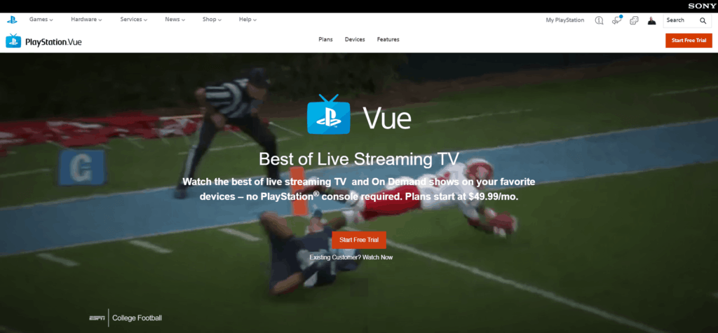 Screenshot taken on PlayStation Vue's Official Website