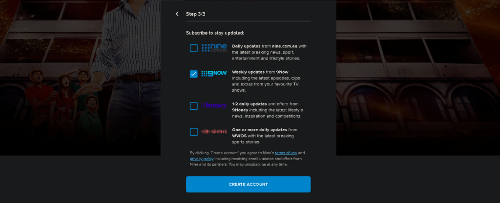 An image featuring how to select subscription on the 9now website