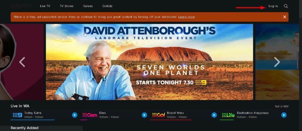An image featuring the homepage of the 9now website