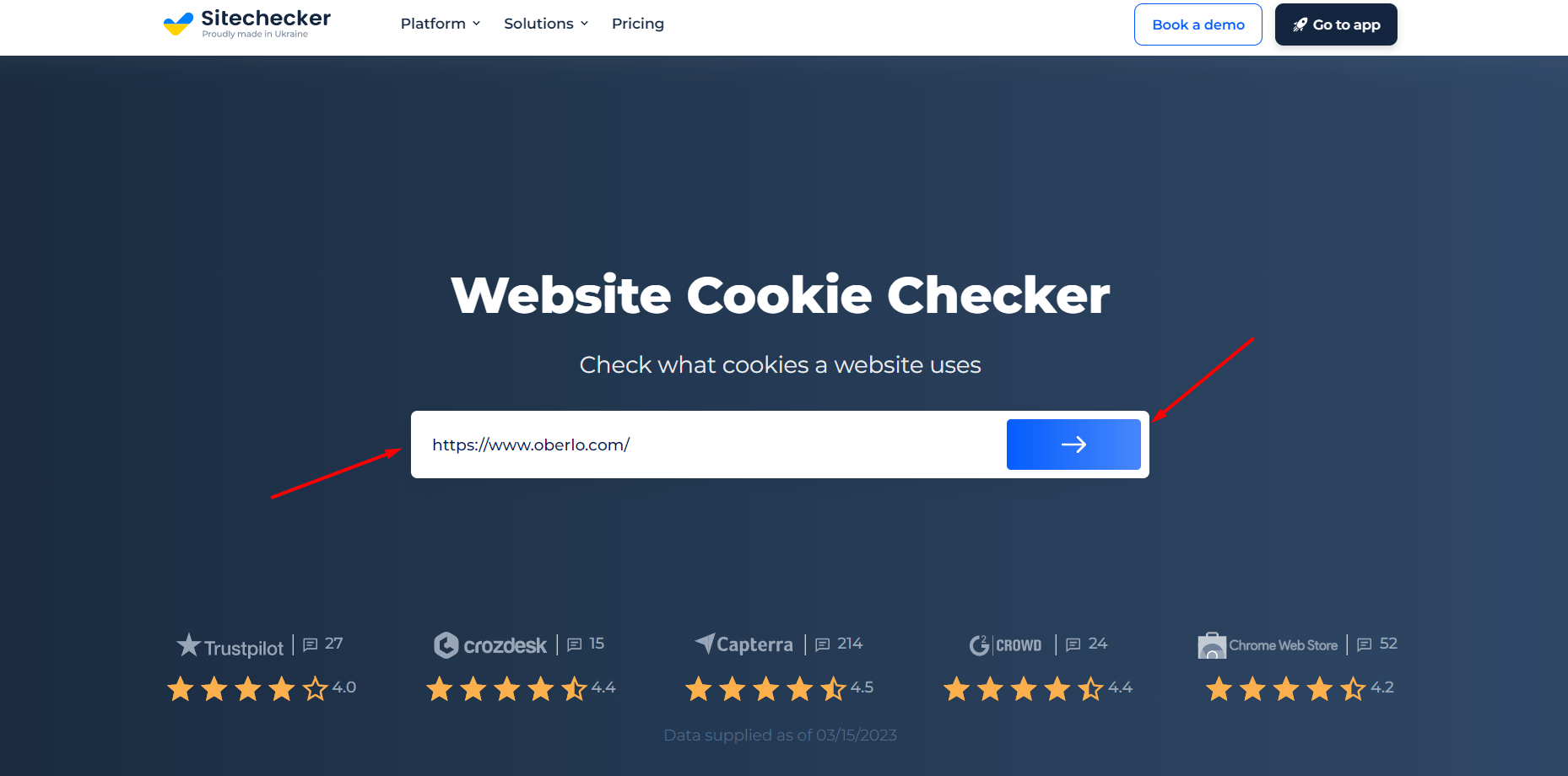 Инструмент проверки файлов cookie веб-сайта с примером URL