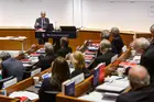 Yale President Salovey lecturing in an SOM classroom