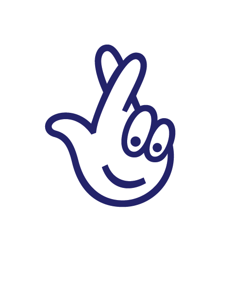 The National Lottery crossed fingers logo.