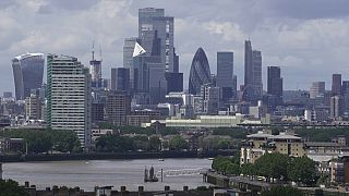 A general view of the skyline of commercial buildings, is seen, In London, Britain, Wednesday, July 12, 2023.