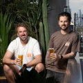 Josh Uljans (left) and Karl van Buuren on the rooftop of their new Footscray venue, Moon Dog Wild West.