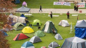 The Melbourne University student encampment for Gaza on Tuesday.