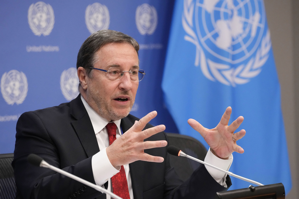 United Nations Development Programme Administrator Achim Steiner speaks to reporters during a news conference on March 9, 2023, at U.N. headquarters. 
