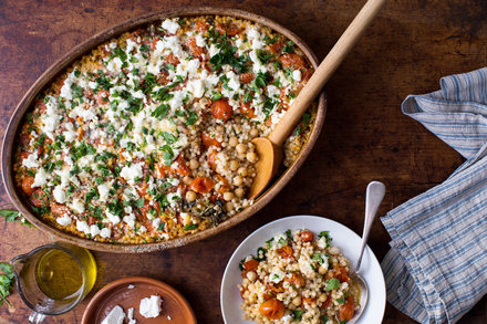 Pearl Couscous With Creamy Feta and Chickpeas