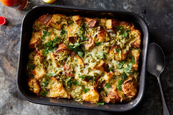 Image for Savory Bread Pudding With Artichokes, Cheddar and Scallions