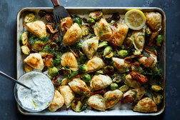 Image for Sheet-Pan Pierogies With Brussels Sprouts and Kimchi