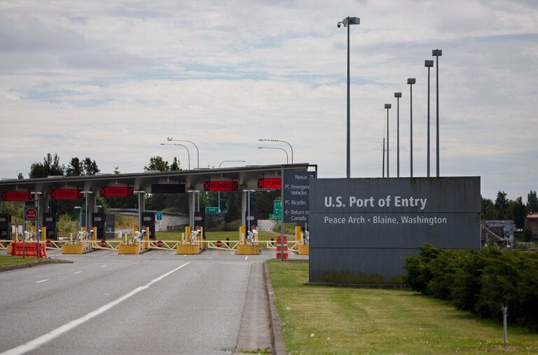 A U.S. border crossing with Canada in July 2020, when international travel to the United States was severely restricted. 