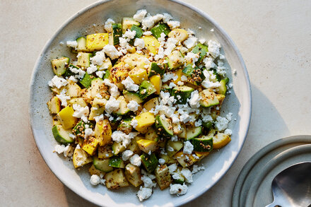 Zucchini Salad With Sizzled Mint and Feta