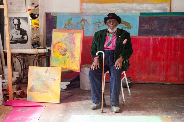 Frank Bowling, in his London studio.