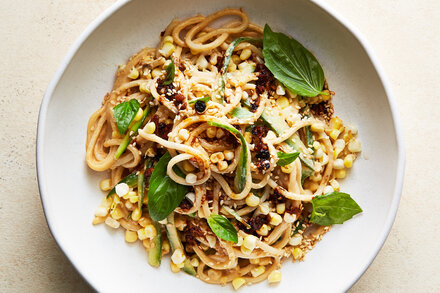 Cold Sesame Noodles With Cucumber, Corn and Basil