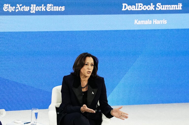 Vice President Kamala Harris at the Dealbook Summit at Jazz at Lincoln Center in Manhattan on Wednesday.