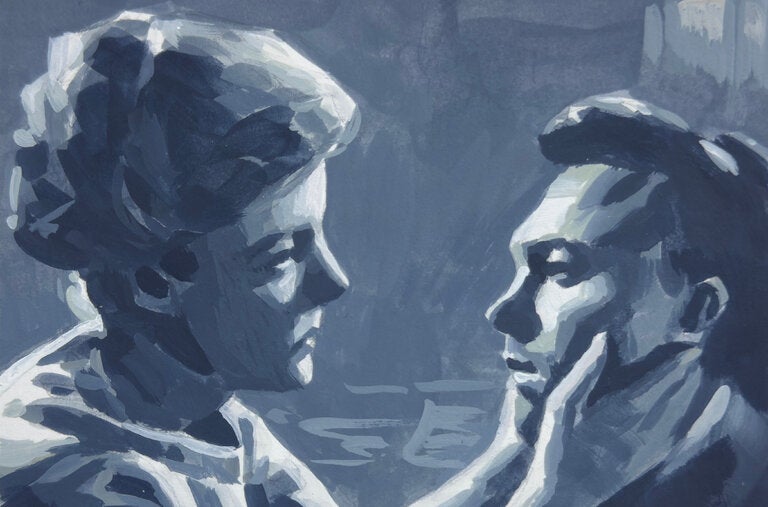 To accompany this essay, the Tokyo-based artist Keita Morimoto created a pair of gouaches exclusively for T, including “The Manchurian Candidate” (2024), based on the 1962 film, featuring, from left, Angela Lansbury and Laurence Harvey. “What was going through my mind while I was painting them was how a contemporary mother-and-son relationship feels a lot more distant compared to in the past,” Morimoto says, “when family ties were probably closer but could have been more suffocating.”