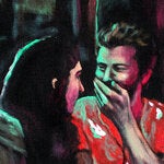 To accompany this essay, the painter RF. Alvarez, who’s based in Austin, Texas, created two works exclusively for T, including “A Bit of Gossip” (2023). “My mind immediately went to a photograph I took of my husband giggling with his best friend,” the artist says. “I cast them in dramatic, colorful lighting and, of course, had to give them some martinis.”