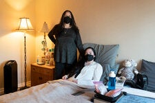 Paris Dolfman with her mother Alicia Martinez at their home. Ms. Dolfman had a mild Covid infection in 2022 that turned into an excruciating case of long Covid that has upended her life.