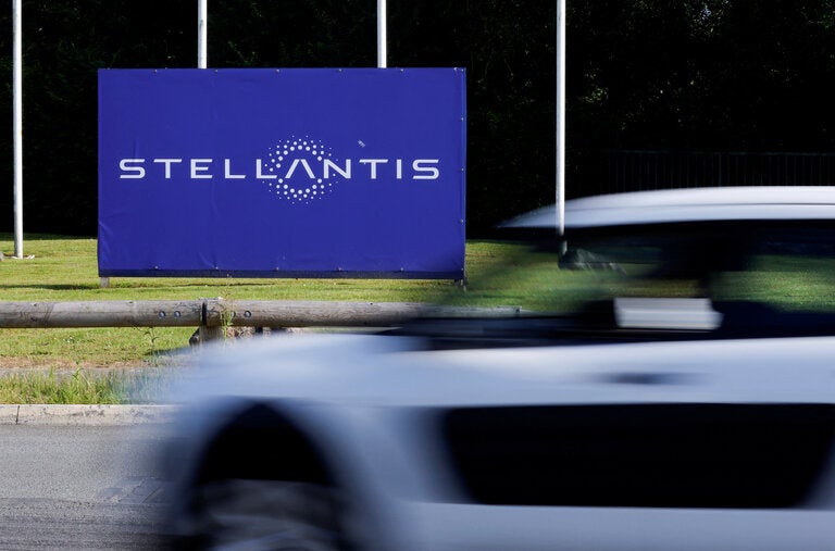 The entrance of a Stellantis factory in Hordain, France.
