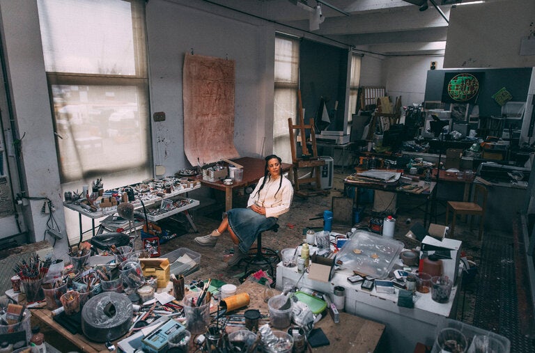 The American artist Ellen Gallagher in her studio in Rotterdam, the Netherlands.
