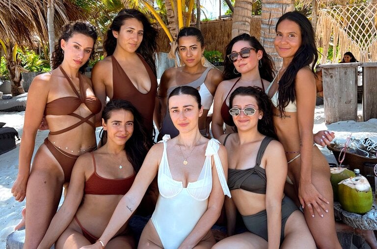 Iliriana Balaj, center, hosted a five-day wellness party in Tulum, Mexico, in August 2022, about a month before her wedding.
