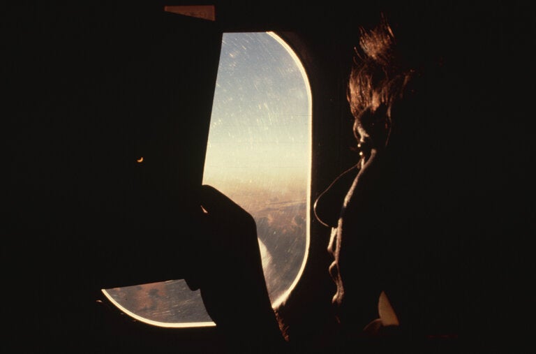 The astronomer Jay Pasachoff observing a solar eclipse from a DC-9 over the Pacific Ocean near Hawaii in 1981.