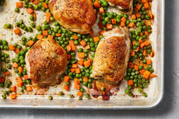 Image for Sheet-Pan Herby Roast Chicken With Peas and Carrots