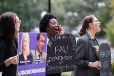 Students rallying at Florida State University to oppose cuts to D.E.I. initiatives. 