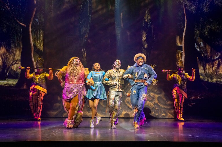 Kyle Ramar Freeman as the Lion, Nichelle Lewis as Dorothy, Phillip Johnson Richardson as the Tinman and Avery Wilson as the Scarecrow in “The Wiz” at the Marquis Theater in Manhattan.