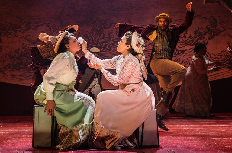 From left, Liisi LaFontaine, Ciara Renée and Malik Shabazz Kitchen in “Gun & Powder” at Paper Mill Playhouse in Millburn, N.J.