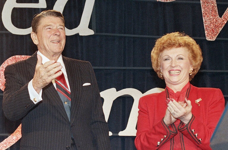 Beverly LaHaye with President Ronald Reagan in 1987, shortly before he addressed a meeting of her organization, Concerned Women for America.