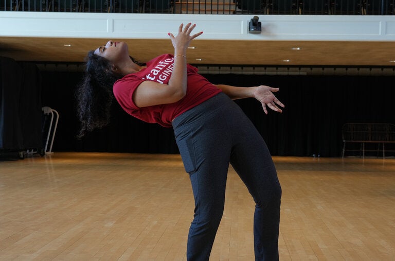 Kristi Maisha, a Stanford graduate student, took an improvisational movement class led by a theater choreographer as part of the school’s new arts prescribing program. 