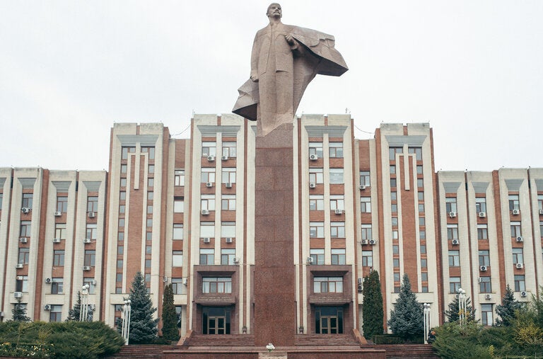A statue of Lenin in front of the legislative building in Transnistria, which claims independence from Moldova.