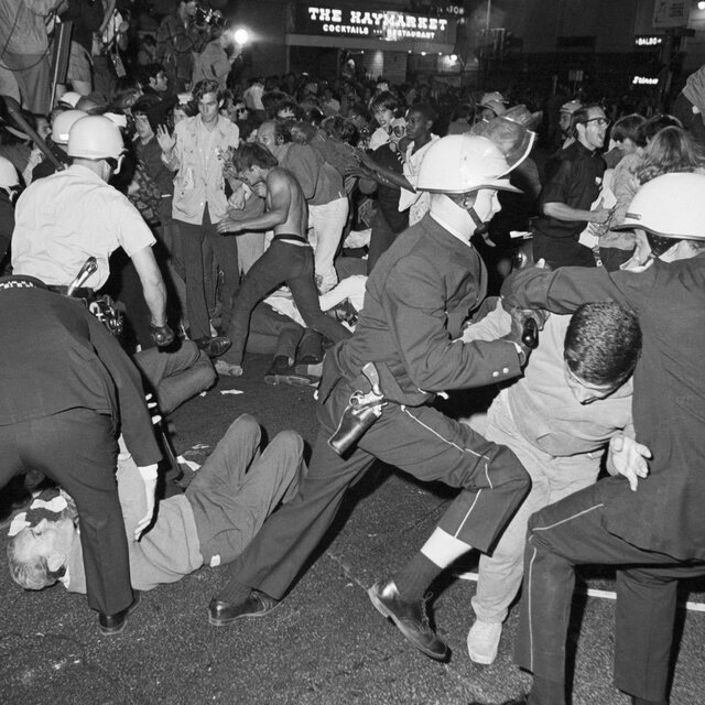 The police and demonstrators clashing outside the 1968 Democratic National Convention in Chicago.